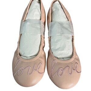 NIB Ed by Ellen Degeneres Pink Faux Leather Ballet Flats "Love" Embroidery SZ 3M